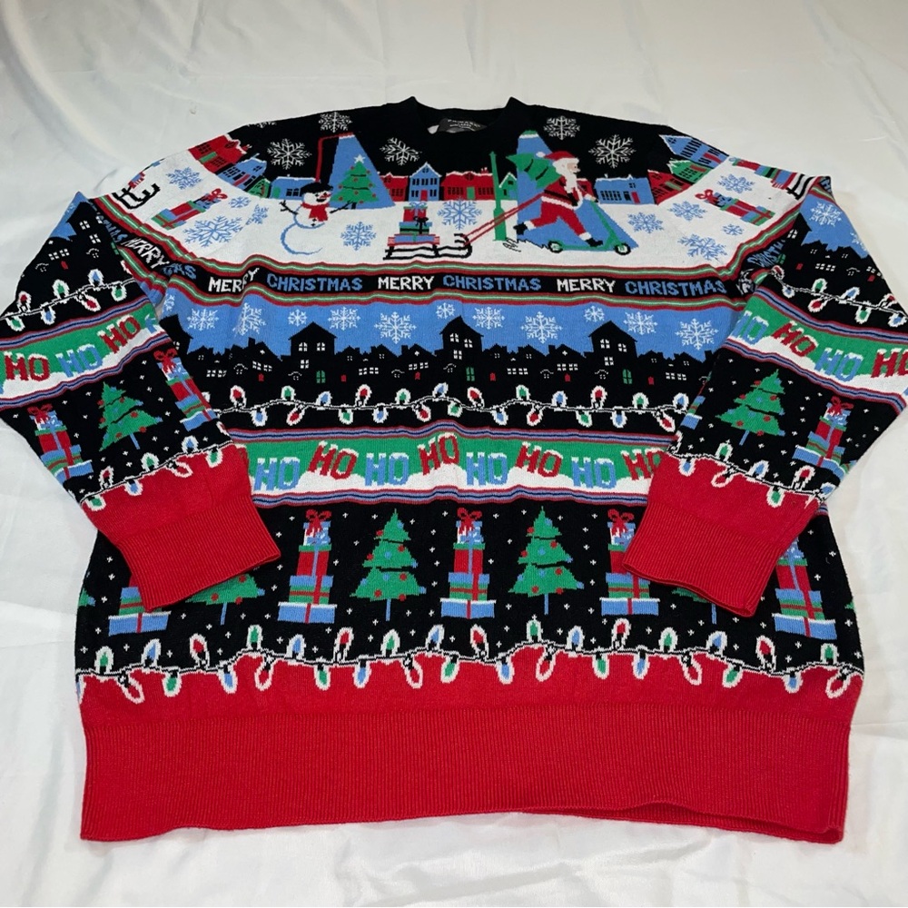 Primark‎ Mens Ugly Christmas Sweater Large Santa Snowman Ho Ho Ho Holiday Knit